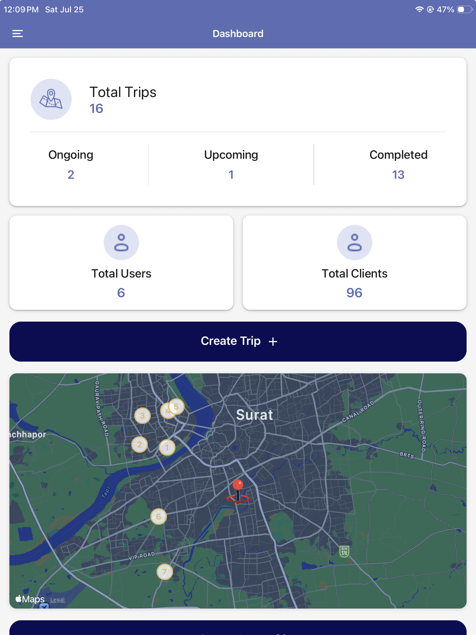 Command center mobile application screen